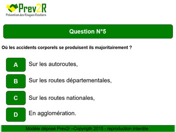 Quiz risque routier personnalisé sur le risque trajet mission  Prev2r