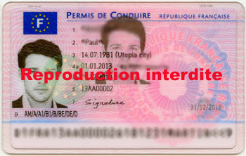 Permis de conduire - reproduction interdite - Crédit photo Ministère de l'intérieur