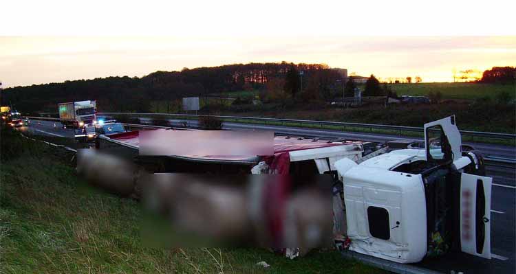 Poids lourd couché sur l'accottement de l'autoroute -Prev2r