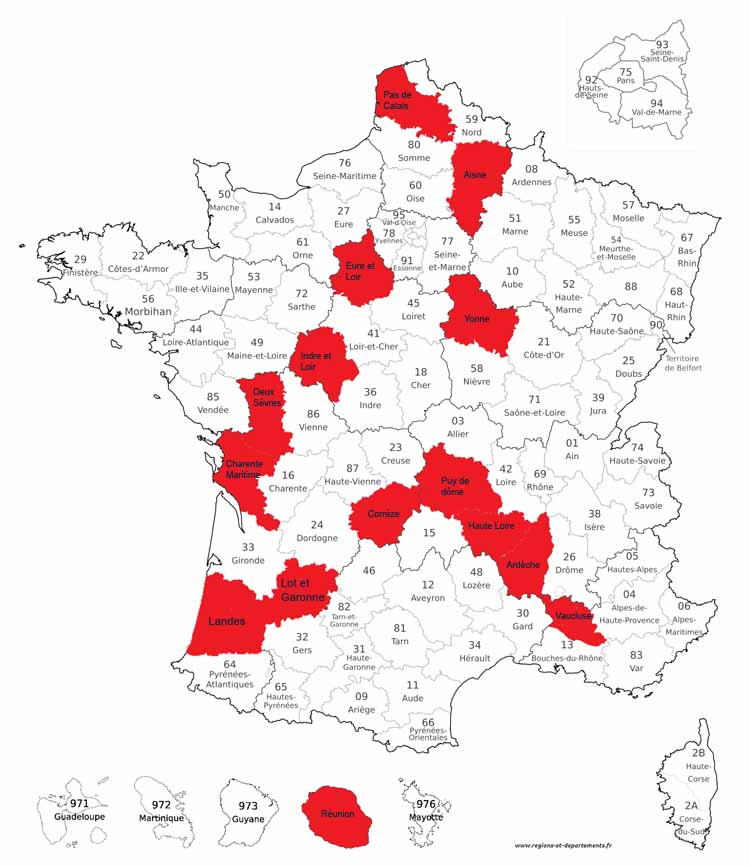 Carte des départements apliquant la suspension du permis de conduire